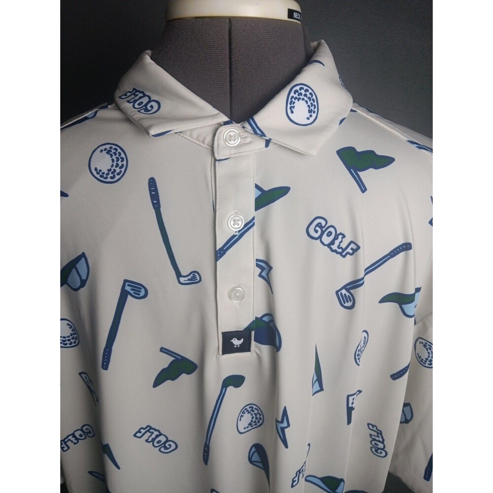Bad Birdie Men's XXL Performance Polo- All Over Print - Golf Casual- EUC - Picture 3 of 13